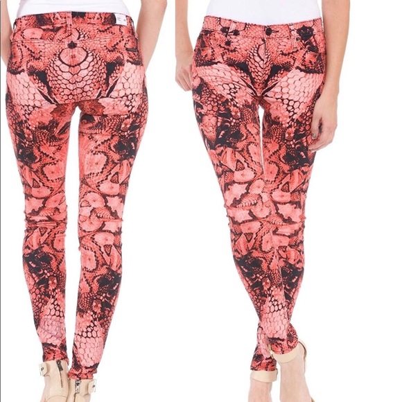Hudson Jeans Denim - Hudson Nico Mid Rise Super Skinny Red Snake Skin